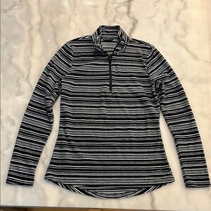 Eddie Bauer Black and White Striped Fleece Half Zip Top